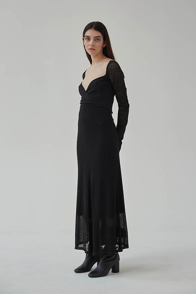 Чорна Сукня комбінація з довгим рукавом